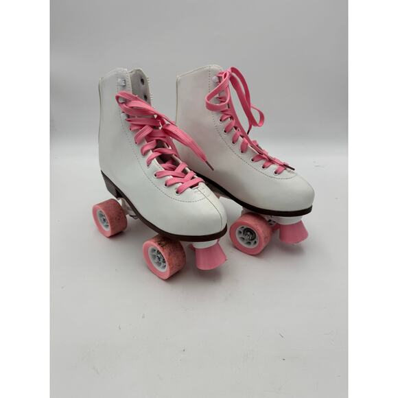 White Roller Skates with Pink Wheels & Laces M 7/8 - Picture 1 of 5
